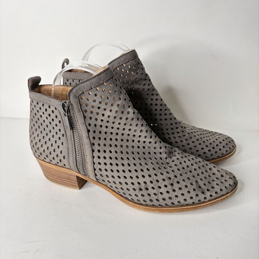 Lucky Brand Basel Bootie Ankle Boot Nubuck Perforated Dark Stone Women Size 8.5